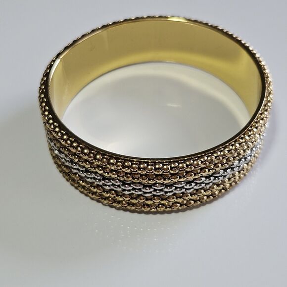**Final Sale** Amrita Singh Totec Gold Tone Silver Tone Bangle Bracelet 7.75" - Picture 11 of 12